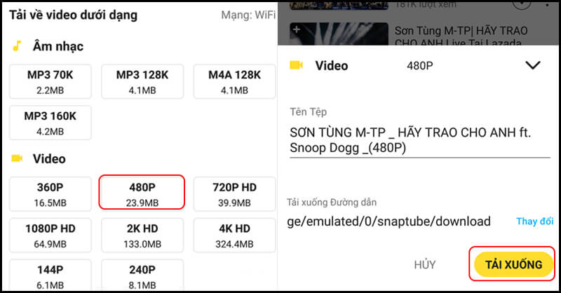Chọn độ phân giải video sau đó nhấn tải xuống
