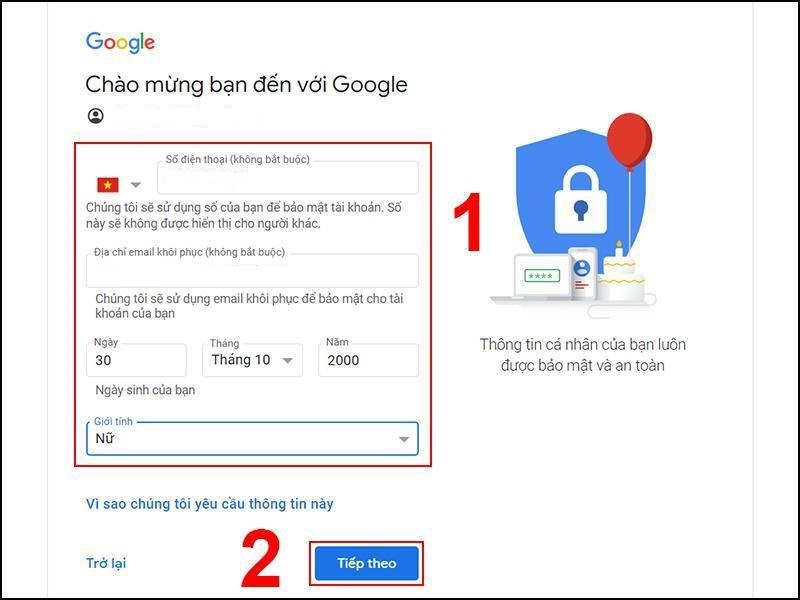 tạo tài khoản gmail trên máy tính bước 2