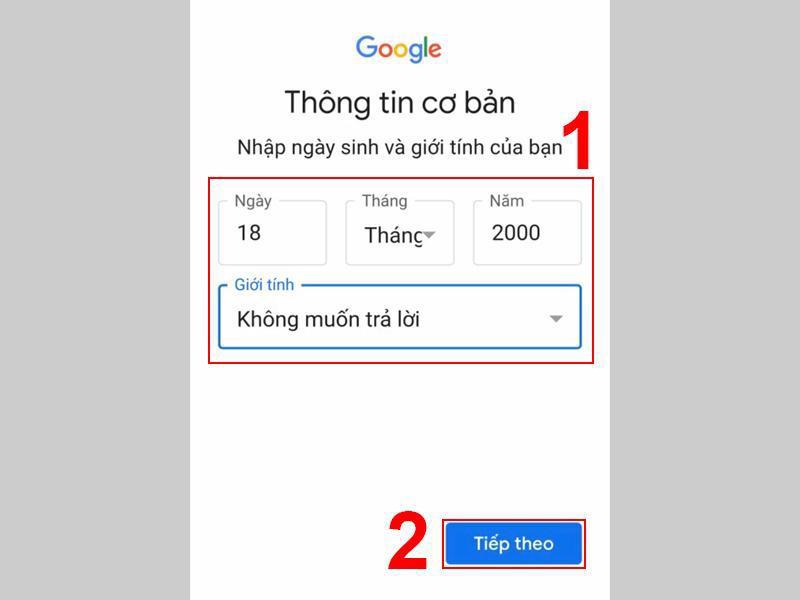 tạo tài khoản gmail trên điện thoại android bước 2