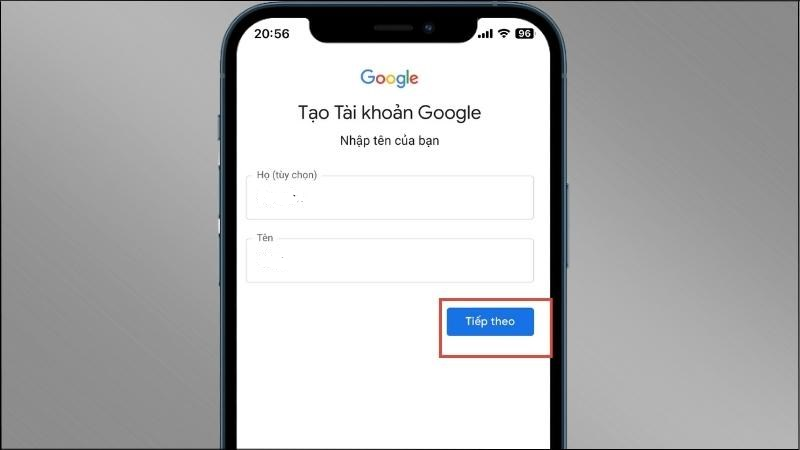 tạo tài khoản gmail trên điện thoại iphone bước 1