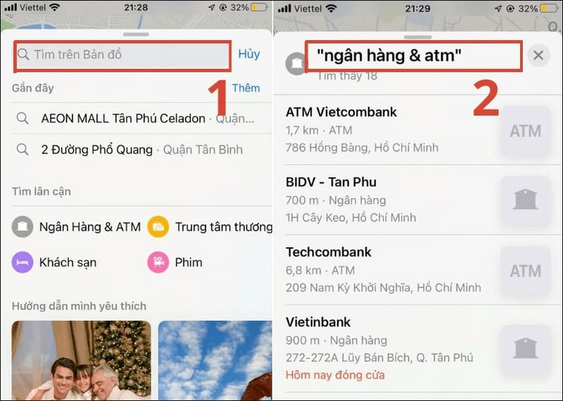 Cách tìm cây ATM gần nhất với bản đồ trên Iphone bước 3