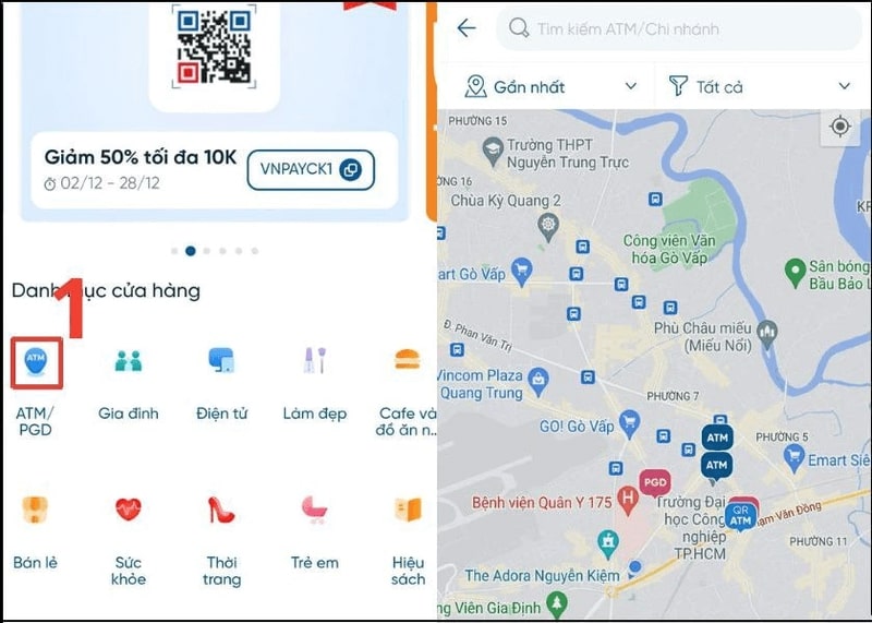 Chi tiết cách tìm trụ rút tiền ATM gần nhất với app ngân hàng bước 2