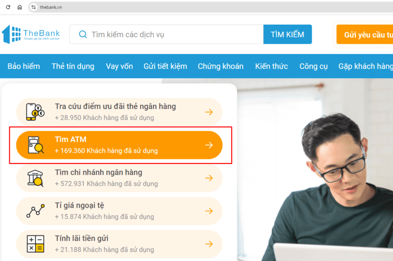 Tìm trụ rút tiền ATM gần đây với website thebank.vn bước 1