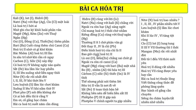  Sử dụng bài ca hóa trị