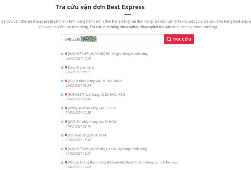 Website Best Express tra cứu vận đơn bước 3