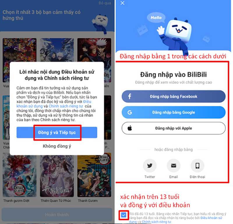 Đăng ký tài khoản trên app Bilibili Việt Nam bước 1