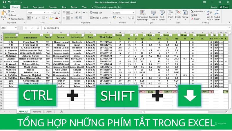 Các phím tắt trong Excel 