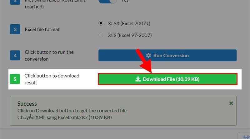 Cách chuyển file XML sang Excel bằng web trực tuyến bước 5