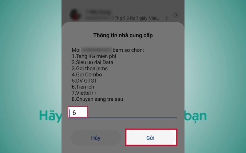 Kiểm tra data mạng Viettel bằng *098# bước 1