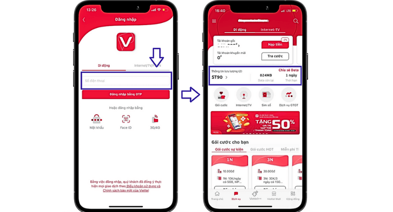 Kiểm tra data mạng Viettel bằng app My Viettel 