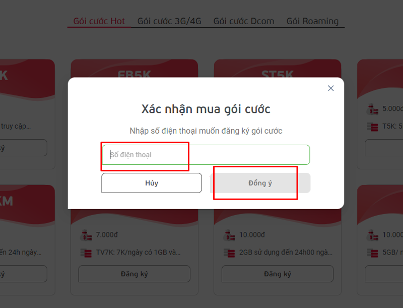 Các bước đăng ký gói cước trên Website Viettel.vn hoặc Vietteltelecom.vn bước 3