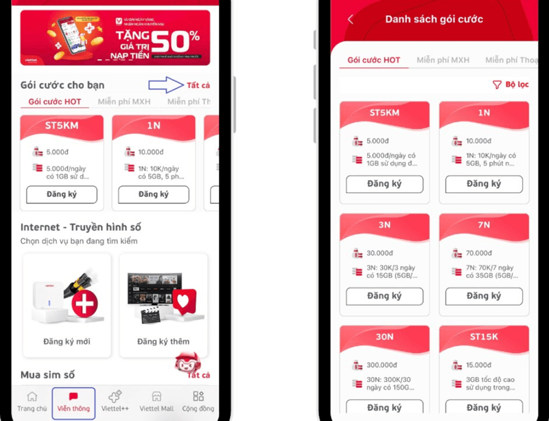 Hướng dẫn cách đăng ký mạng Viettel 5K 1 ngày trên app My Viettel bước 6