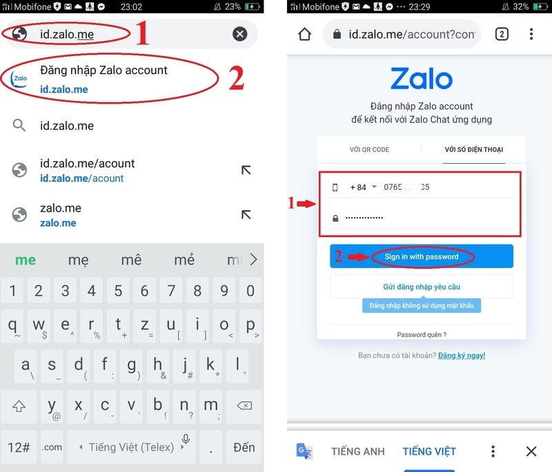 Hướng dẫn đăng nhập nick Zalo với điện thoại bước 2