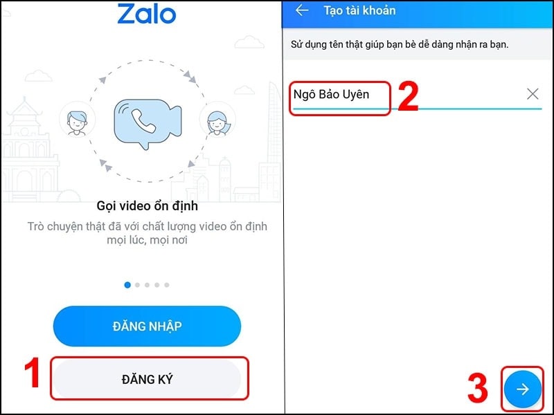 đăng ký tài khoản Zalo bước 1