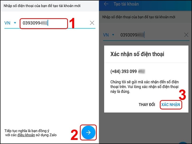 đăng ký tài khoản Zalo bước 2