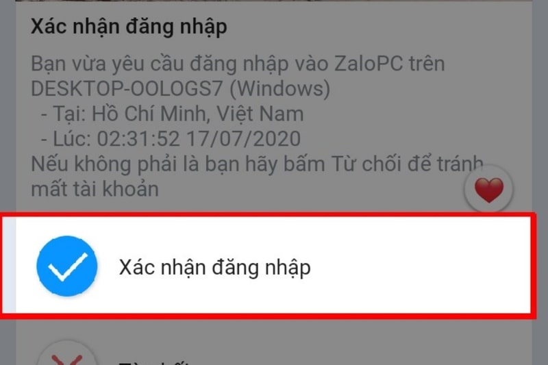 đăng nhập nick Zalo trên máy tính bằng gửi yêu cầu đến điện thoại bước 5