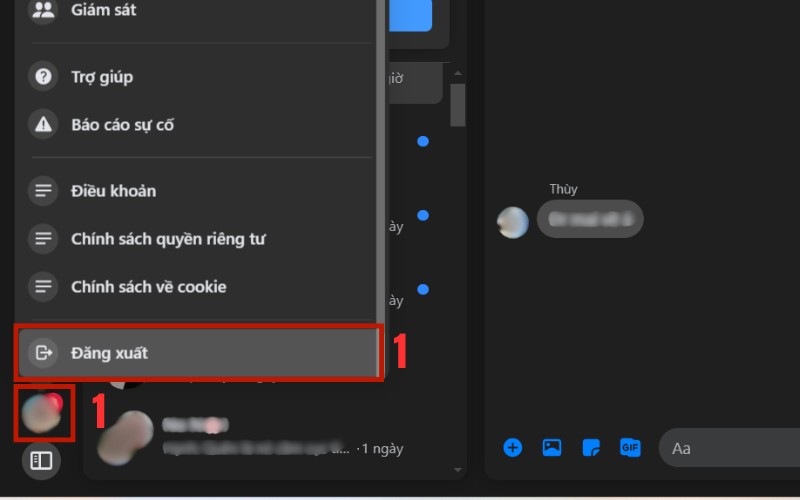 Đăng xuất tài khoản Messenger trên nền web máy tính 1