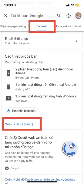 Cách đăng xuất tài khoản Google trên thiết bị khác