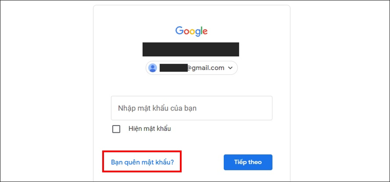 Cách đặt lại mật khẩu Gmail khi quên trên máy tính bước 1