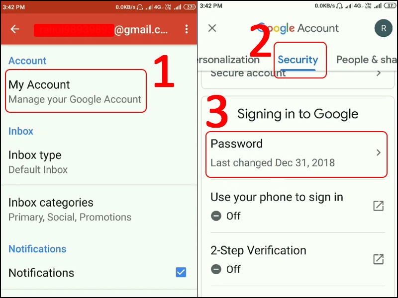 Cách đổi mật khẩu Gmail trên điện thoại Android bước 3