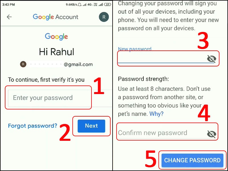 Cách đổi mật khẩu Gmail trên điện thoại Android bước 4