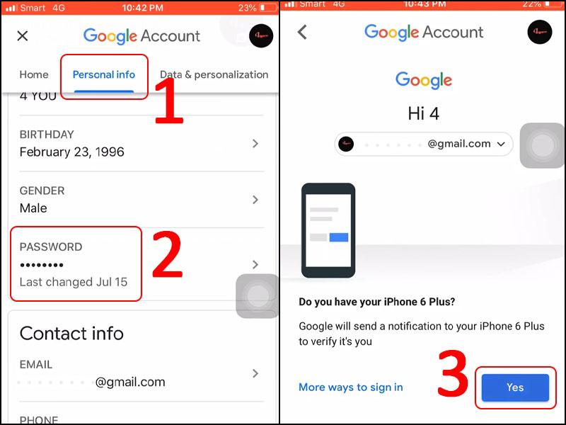 Cách đổi mật khẩu Gmail trên điện thoại iPhone bước 3