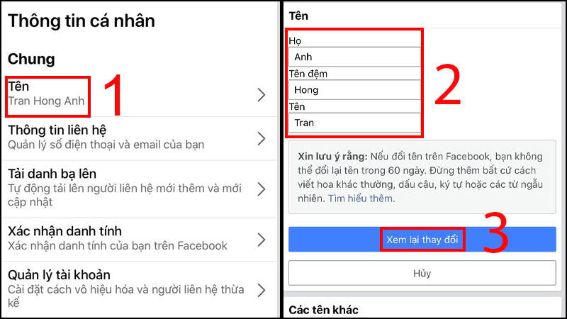 Cách đổi tên Facebook trên điện thoại iPhone bước 5