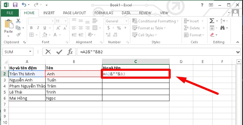 Cách gộp ô trong Excel không làm mất dữ liệu bước 1