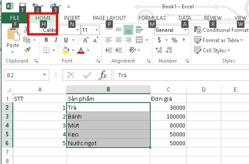 Cách gộp ô trong Excel dùng phím tắt bước 3