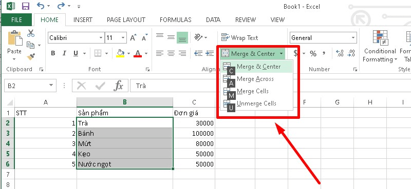 Cách gộp ô trong Excel dùng phím tắt bước 5