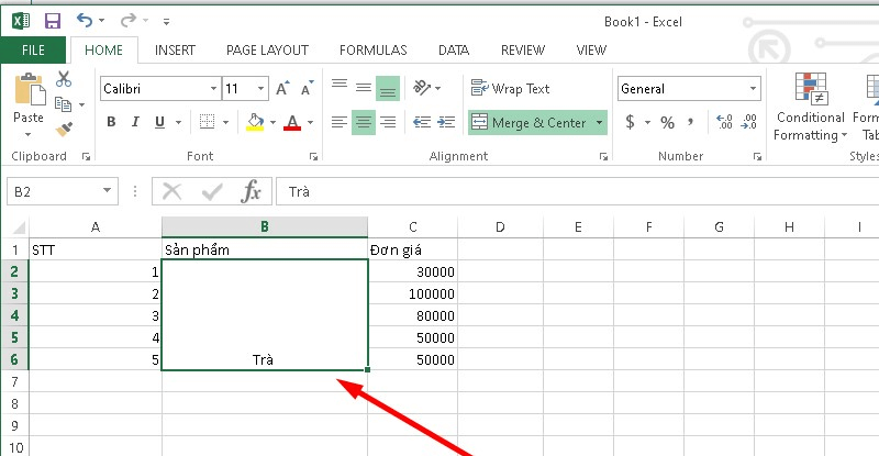 Cách gộp ô trong Excel dùng phím tắt bước 6