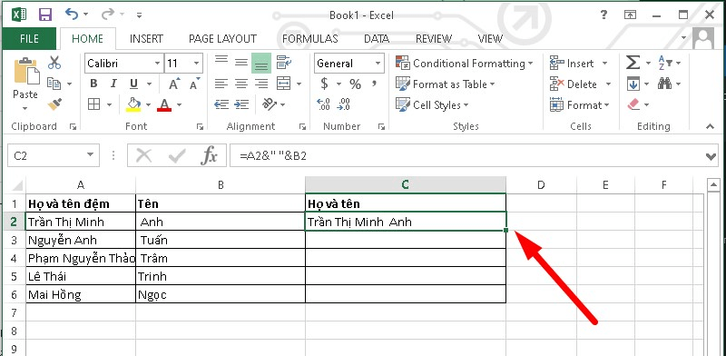 Cách gộp ô trong Excel không làm mất dữ liệu bước 2