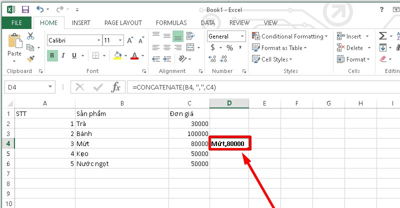 Sử dụng hàm chức năng CONCATENATE bước 3