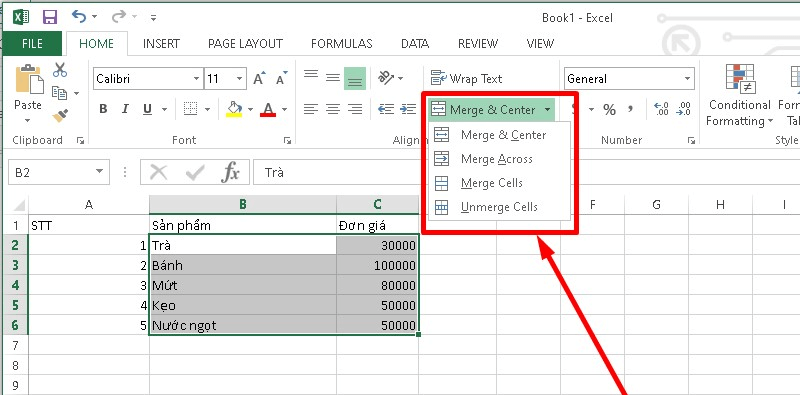 Cách gộp ô trong Excel bằng chức năng Merge & Center bước 3