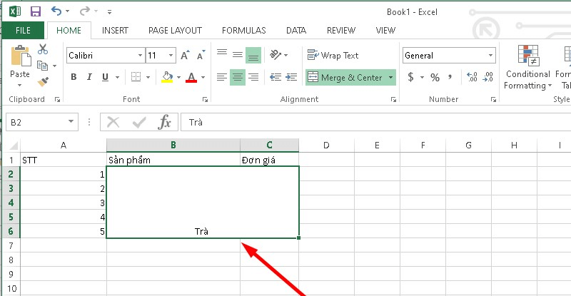 Cách gộp ô trong Excel bằng chức năng Merge & Center bước 4