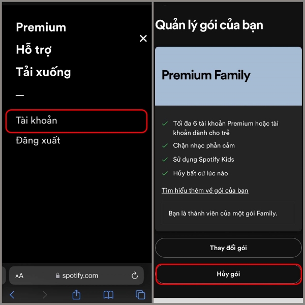 cách hủy gói premium spotify