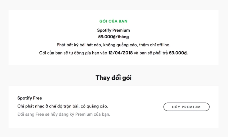 Cách hủy gói spotify premium trên máy tính