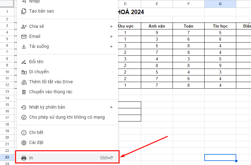 Cách in file Google Sheets vừa trên trang A4 bước 2