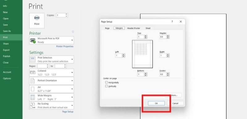 Hướng dẫn căn chỉnh Excel vừa trang A4 bước 3