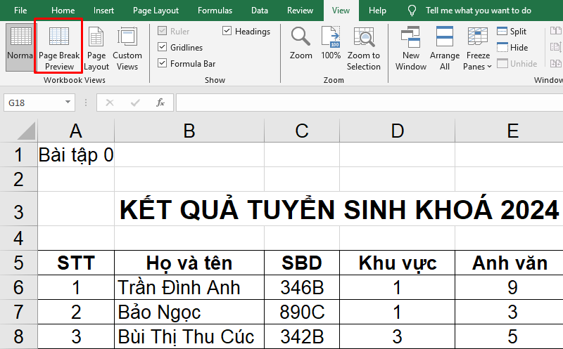 In Excel vừa trang A4 bằng Page Break Preview bước 2