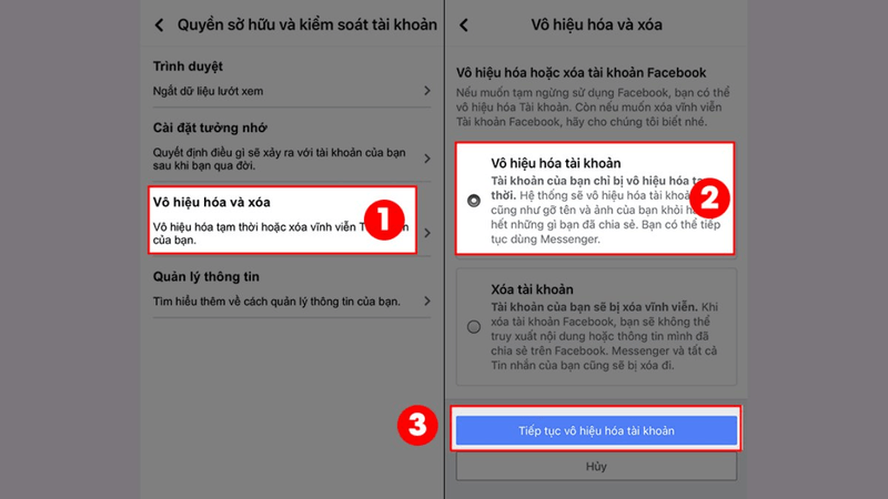 Cách khóa tài khoản Facebook tạm thời trên điện thoại bước 3