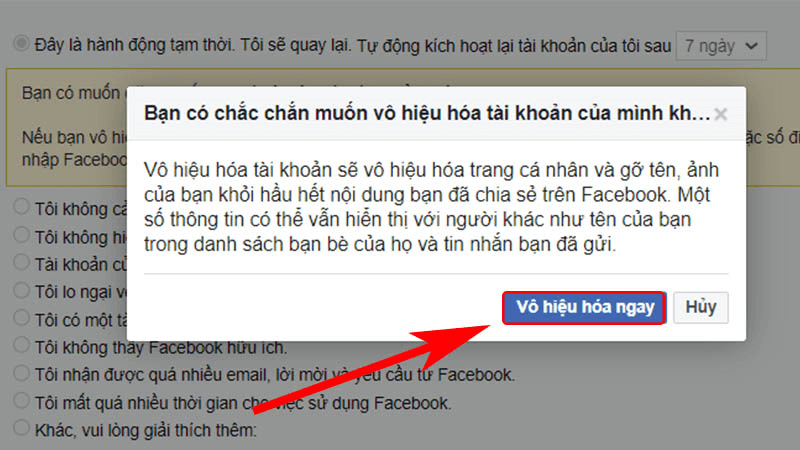 Cách khóa Facebook tạm thời bằng máy tính bước 4