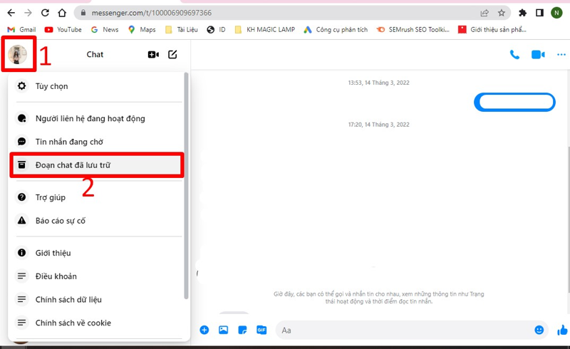 Cách phục hồi tin nhắn đã xóa trên Messenger.com bước 2