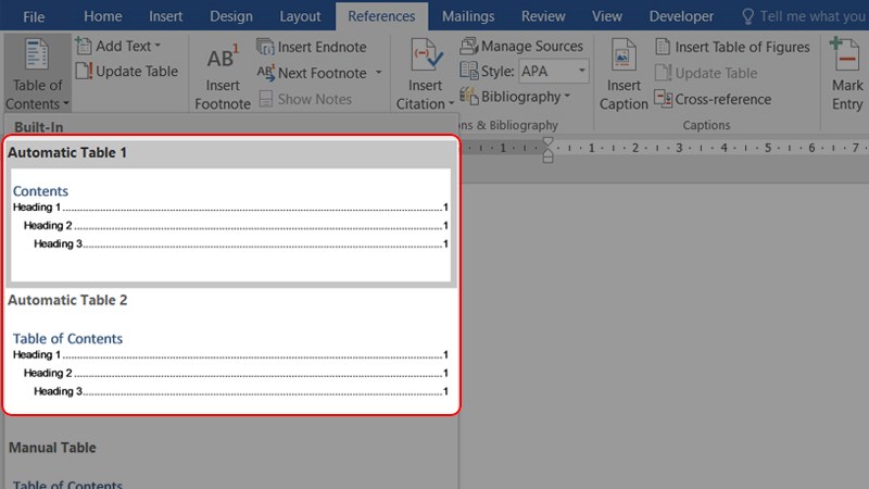 Cách làm mục lục tự động trong Word bước 3