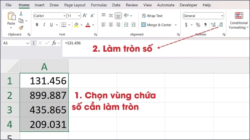 Hướng dẫn làm tròn số trong Excel không dùng hàm bước 2