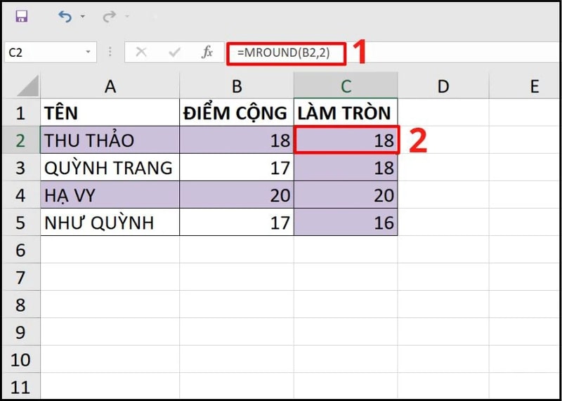 Cách dùng hàm MROUND làm tròn số trong Excel