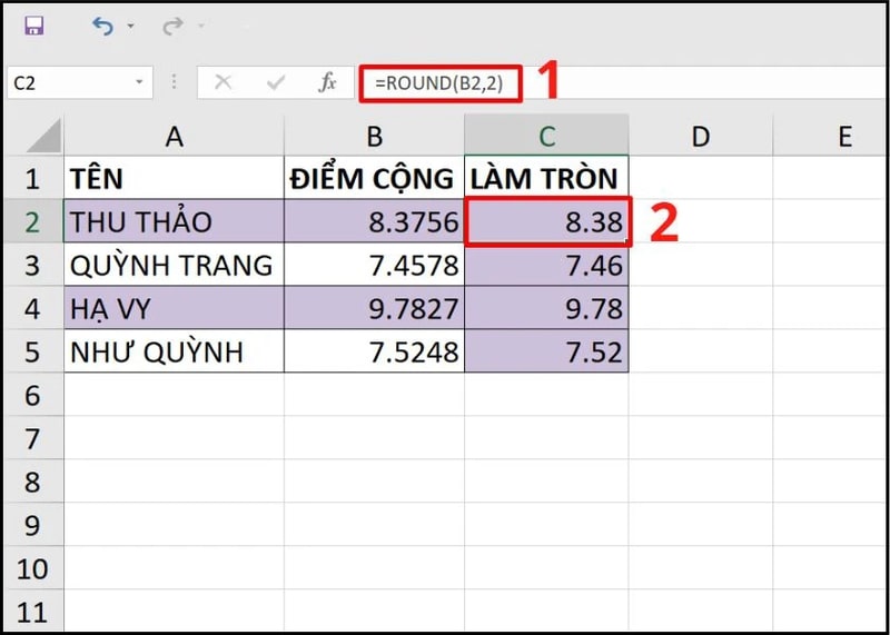 Cách dùng hàm ROUND làm tròn số trong Excel