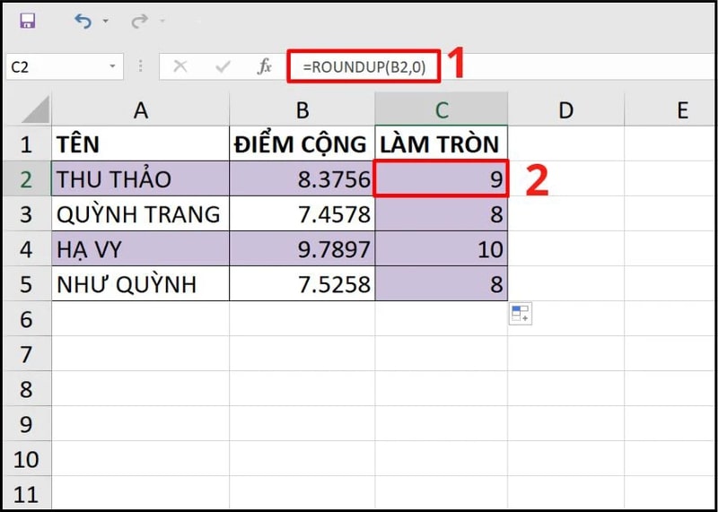 Cách dùng hàm ROUNDUP làm tròn số trong Excel