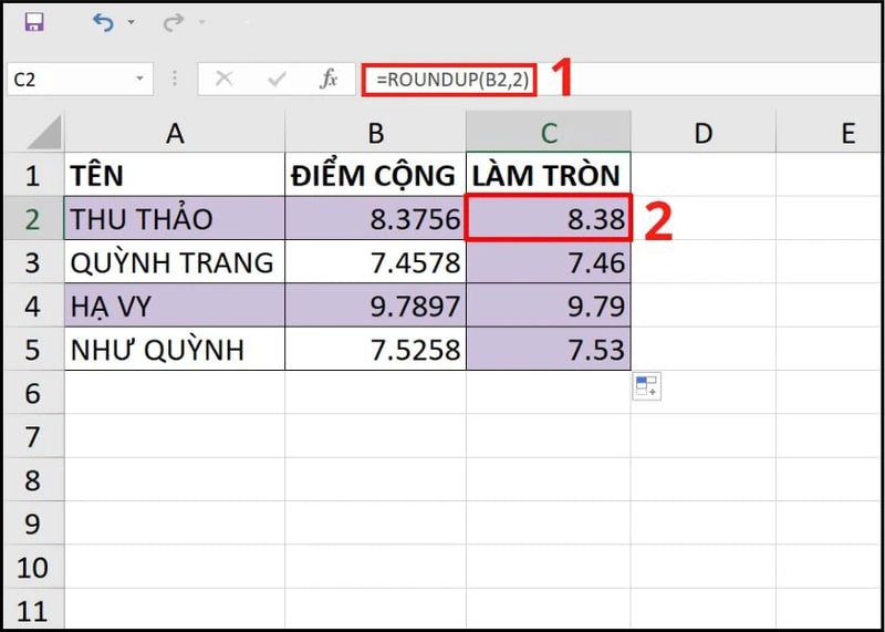 Cách dùng hàm ROUNDUP làm tròn số trong Excel