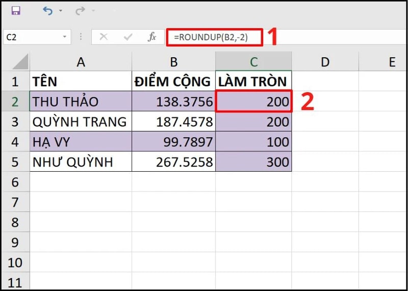 Cách dùng hàm ROUNDUP làm tròn số trong Excel